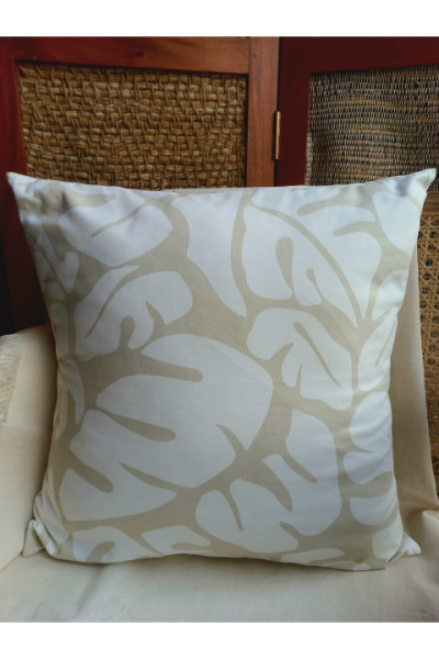 Cushion Cover - White and Beige Leaf pattern 